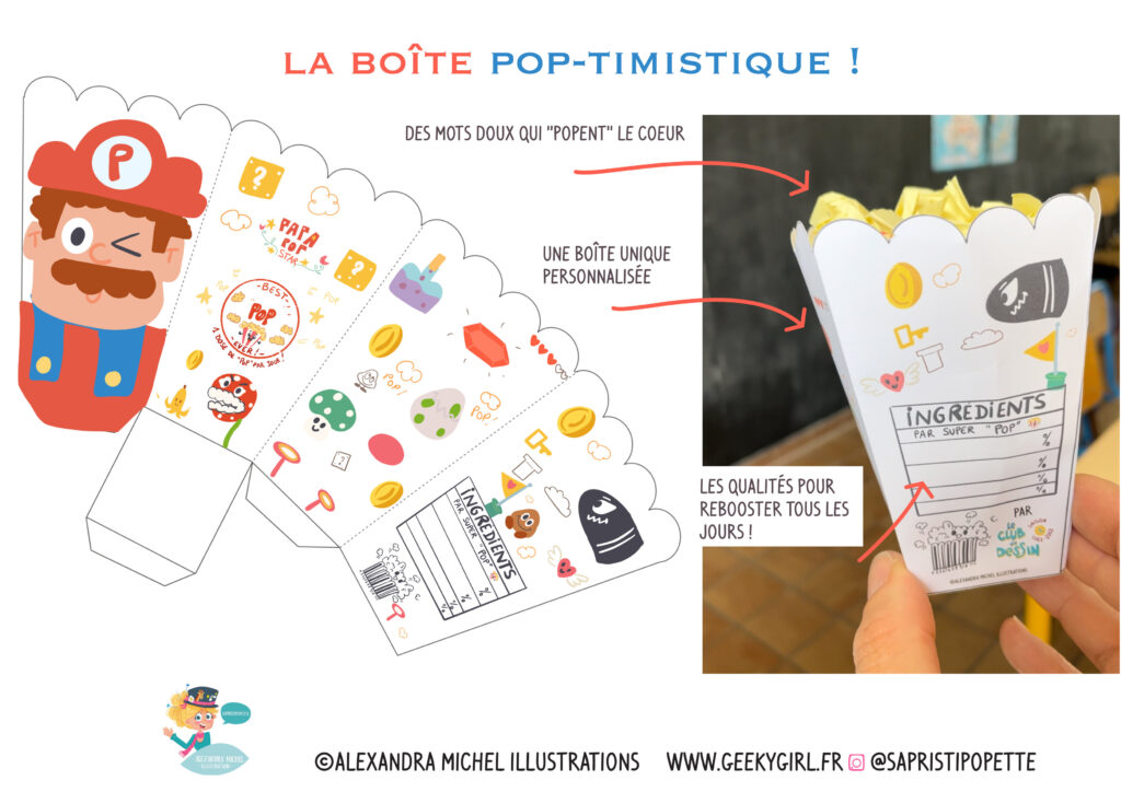 template d'une boîte à pop-corns d'amour pour poper la journée