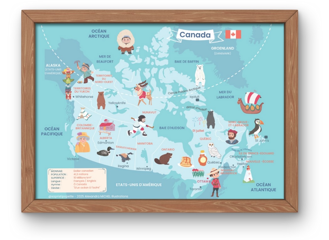 Affiche illustrée Canada à imprimer – (PDF A4/A3/A5)
