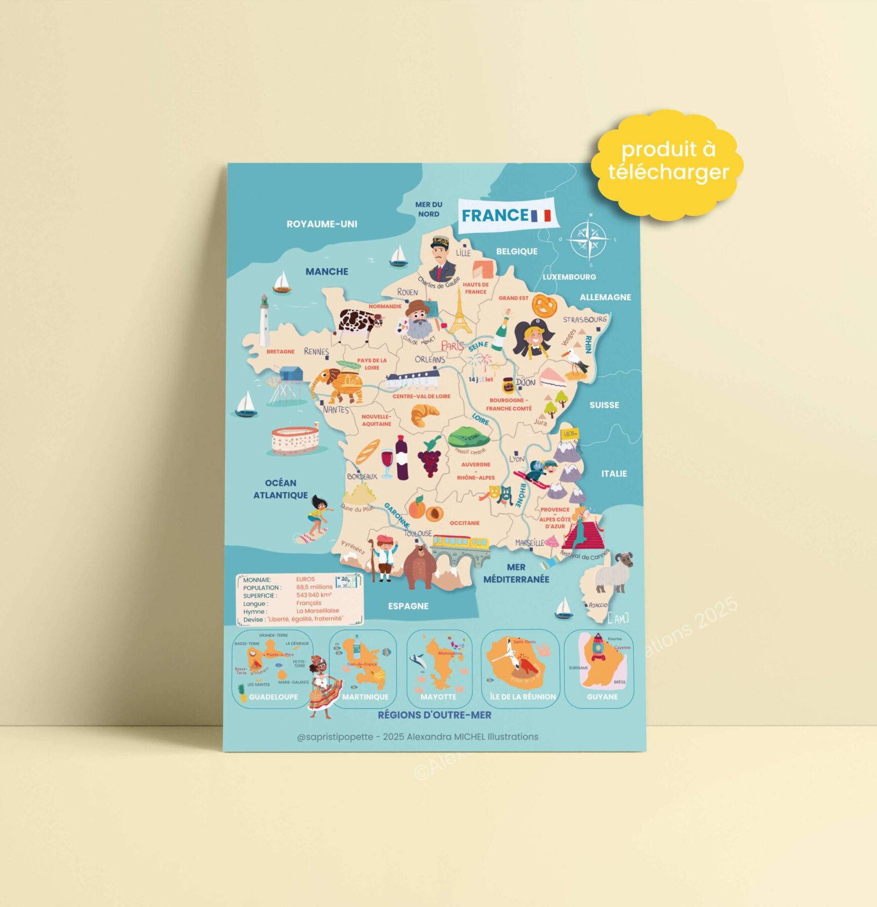 Carte de France Illustrée (pdf A3-A4-A5)