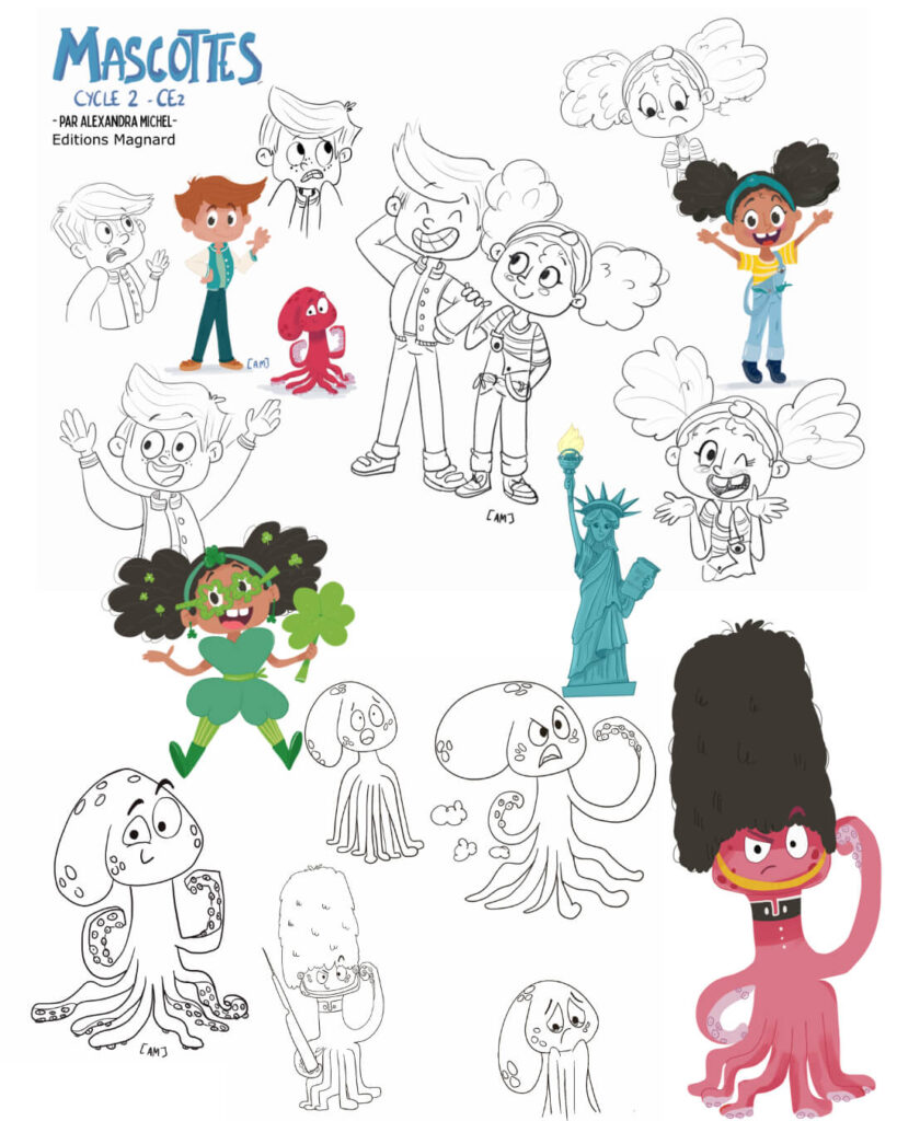 Well done character design pieuvre et enfants